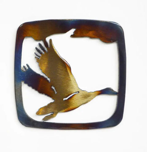 Handcrafted Metal Goose Flying Coaster – Rustic Drink Protector | Made in USA, Veteran Owned Business Knights Home Decor  item