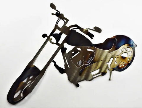Handcrafted Metal Harley Chopper Wall Decor – Industrial Motorcycle Art | Made in USA Rustic Finish Knights Home Decor  item