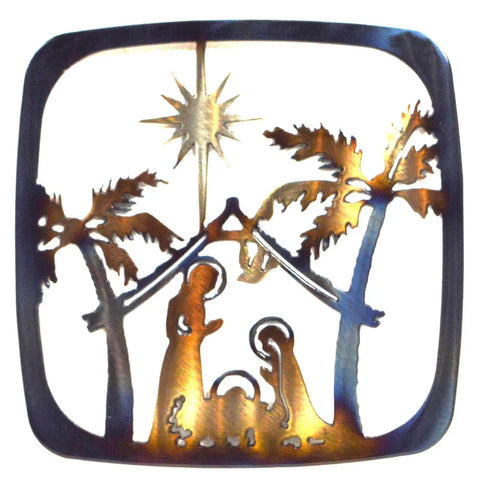 Handcrafted Metal Nativity Scene Trivet – Rustic Holiday Kitchen Decor | Made in USA Knights Home Decor  item