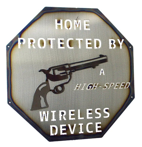 Handcrafted Metal Wall Art – Home Protection Sign with Revolver Design | Made in USA Knights Home Decor  item