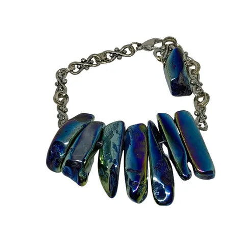 Handcrafted Metallic Blue Electroplated Agate Bracelet 7 Inch Adjustable Chain – Michelle Marie Boutique | Made in USA Michelle Marie Boutique  Bracelet