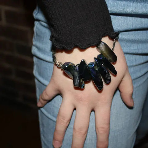 Handcrafted Metallic Blue Electroplated Agate Bracelet 7 Inch Adjustable Chain – Michelle Marie Boutique | Made in USA Michelle Marie Boutique  Bracelet