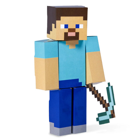 Handcrafted Minecraft Steve Paperboard Figure – 4 Inch Poseable Construction Toy | Made in USA Cubles  Cubles