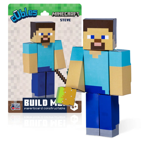 Handcrafted Minecraft Steve Paperboard Figure – 4 Inch Poseable Construction Toy | Made in USA Cubles  Cubles