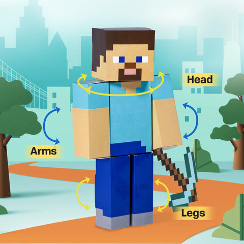 Handcrafted Minecraft Steve Paperboard Figure – 4 Inch Poseable Construction Toy | Made in USA Cubles  Cubles