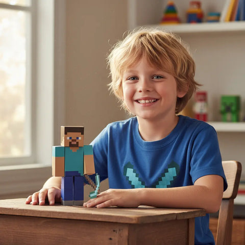 Handcrafted Minecraft Steve Paperboard Figure – 4 Inch Poseable Construction Toy | Made in USA Cubles  Cubles