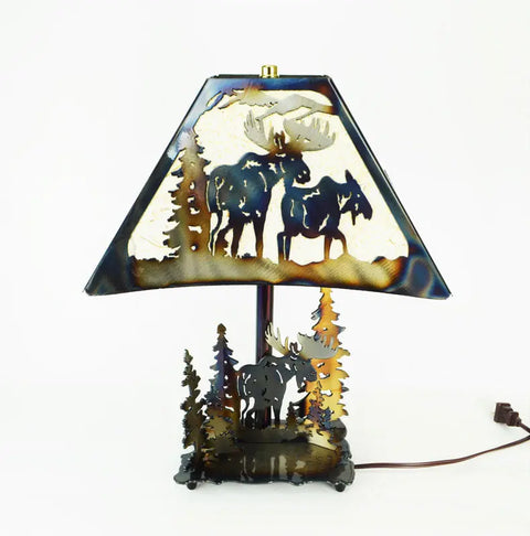 Handcrafted Moose Table Lamp – Rustic Heat-Colored Finish – Made In USA | Home Accent Lighting Knights Home Decor  item