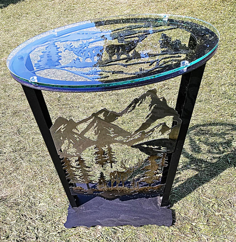Handcrafted Mule Deer Mountain Metal Accent Table – Rustic Lodge Decor | Made in USA Knights Home Decor  item