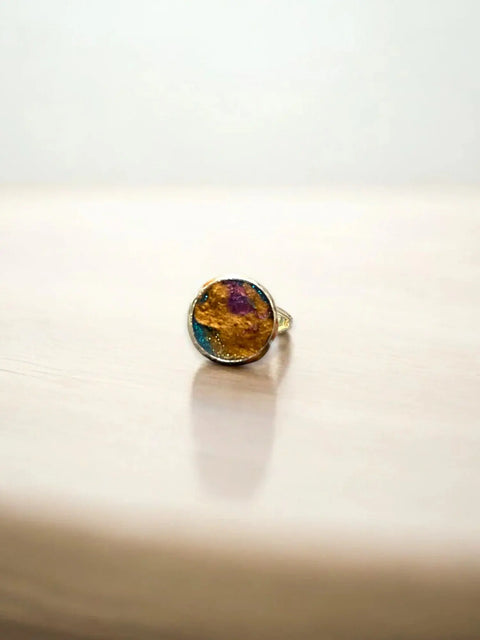 Handcrafted Multicolor Resin Statement Rings – Artistic Metal Band Jewelry | Made in USA Bold Artistic Resin Inlay Accessory Michelle Marie Boutique  Ring