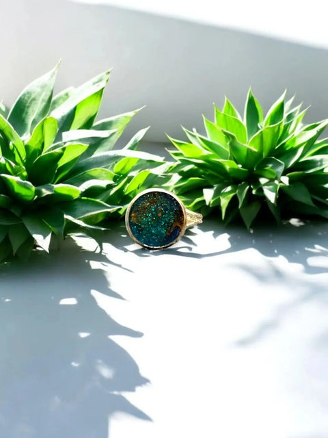 Handcrafted Multicolor Resin Statement Rings – Artistic Metal Band Jewelry | Made in USA Bold Artistic Resin Inlay Accessory Michelle Marie Boutique  Ring