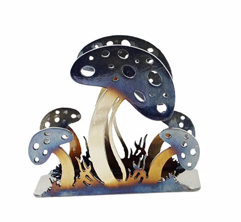Handcrafted Mushroom Napkin Holder – Rustic Metal Design for Tabletop Decor | Made in USA Knights Home Decor  item