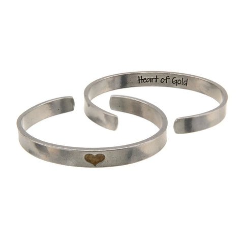 Handcrafted Narrow Heart of Gold Pewter Cuff Bracelet – Recycled Material Jewelry | Made in USA Whitney Howard Designs  Hearts of Gold Bracelets