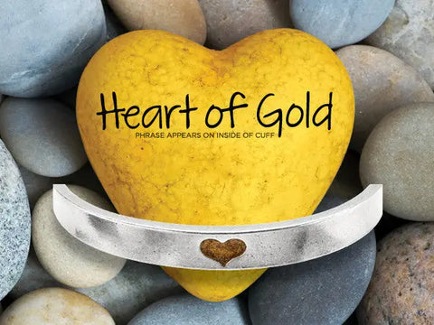 Handcrafted Narrow Heart of Gold Pewter Cuff Bracelet – Recycled Material Jewelry | Made in USA Whitney Howard Designs  Hearts of Gold Bracelets