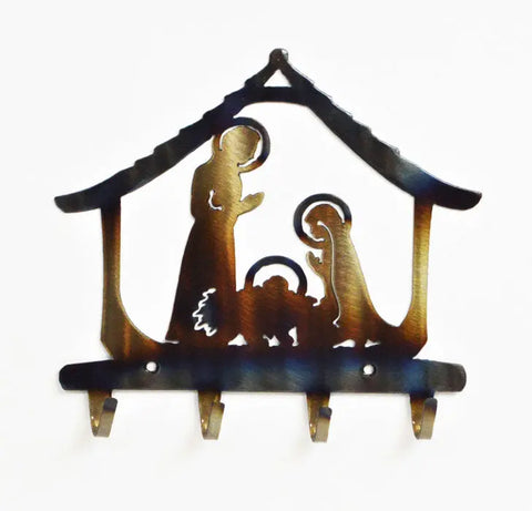 Handcrafted Nativity Scene Key Rack – Rustic Metal Wall Decor for Entryway | Made in USA Home Accent Knights Home Decor  item