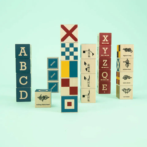 Handcrafted Nautical Wooden Alphabet Blocks Set with Canvas Bag - 1.75 Inch Cubes | Made in USA Uncle Goose  Eclectic