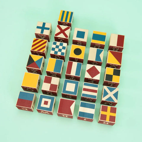 Handcrafted Nautical Wooden Alphabet Blocks Set with Canvas Bag - 1.75 Inch Cubes | Made in USA Uncle Goose  Eclectic