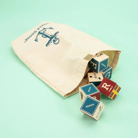 Handcrafted Nautical Wooden Alphabet Blocks Set with Canvas Bag - 1.75 Inch Cubes | Made in USA Uncle Goose  Eclectic