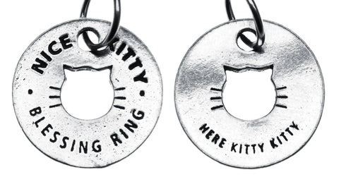 Handcrafted Nice Kitty Blessing Ring Token – Minimalist Cat Silhouette Charm | Recycled Pewter Made in USA Whitney Howard Designs  Blessing Ring