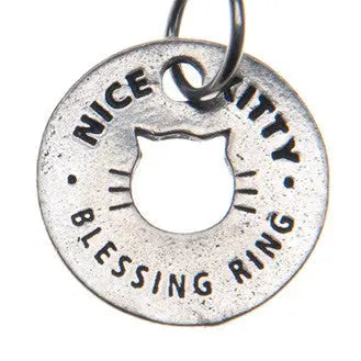 Handcrafted Nice Kitty Blessing Ring Token – Minimalist Cat Silhouette Charm | Recycled Pewter Made in USA Whitney Howard Designs  Blessing Ring