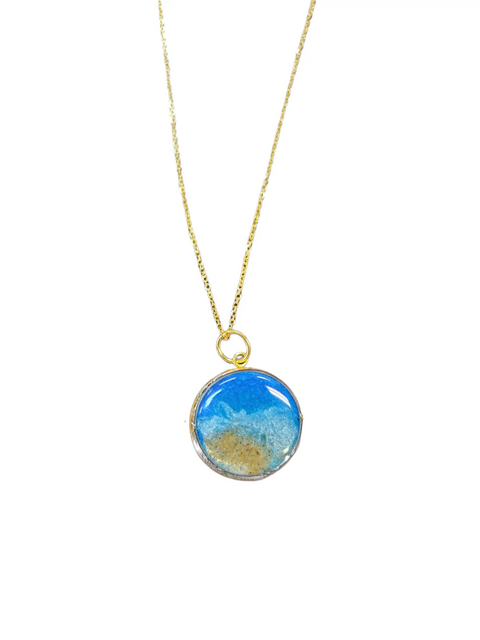 Handcrafted Ocean Wave Resin Pendant Necklace – 16 Inch Gold Plated Chain | Made in USA Coastal Jewelry Gift Michelle Marie Boutique  Necklaces