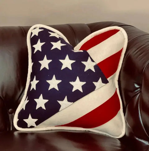 Handcrafted Old Glory Wool Throw Pillow 17 Inch – Made in USA Suede Kloth 