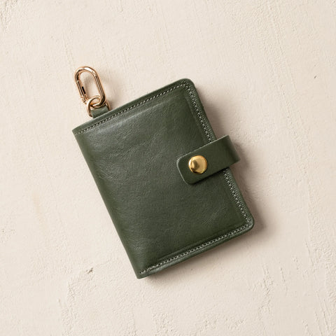 Handcrafted Olive Green Leather Wallet With Snap Closure and Key Ring – 4.25x3.5 Inch Minimalist Design | Made in USA CASUPO  Small Bifold