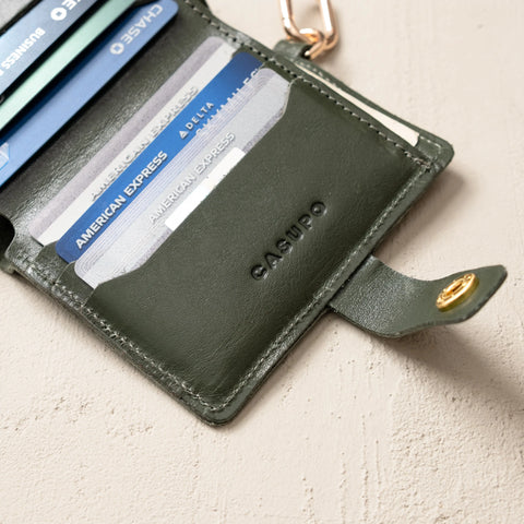 Handcrafted Olive Green Leather Wallet With Snap Closure and Key Ring – 4.25x3.5 Inch Minimalist Design | Made in USA CASUPO  Small Bifold