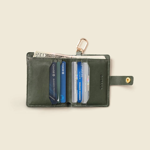 Handcrafted Olive Green Leather Wallet With Snap Closure and Key Ring – 4.25x3.5 Inch Minimalist Design | Made in USA CASUPO  Small Bifold