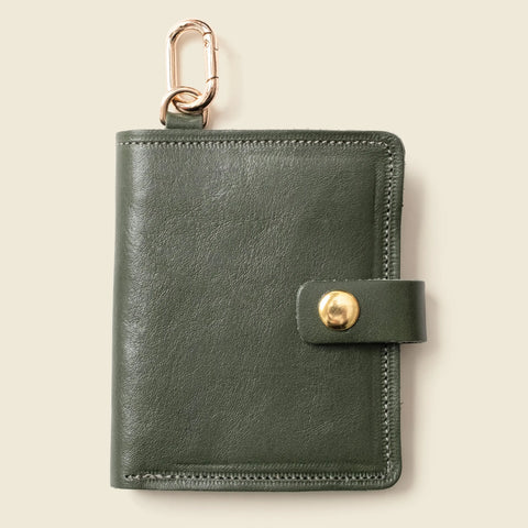 Handcrafted Olive Green Leather Wallet With Snap Closure and Key Ring – 4.25x3.5 Inch Minimalist Design | Made in USA CASUPO  Small Bifold