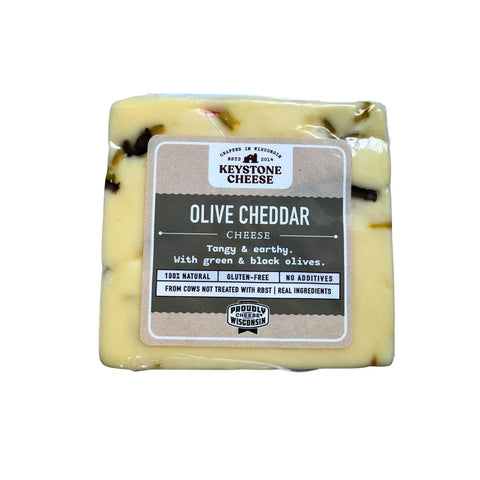 Handcrafted Olive White Cheddar Cheese 6oz–10oz Blocks – Creamy Cheese With Green Black Olives | Made in USA Keystone Cheese  Cheese