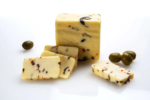 Handcrafted Olive White Cheddar Cheese 6oz–10oz Blocks – Creamy Cheese With Green Black Olives | Made in USA Keystone Cheese  Cheese