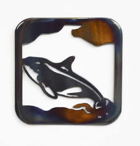 Handcrafted Orca Whale Metal Coaster 4 Inch – Oceanic Drinkware Accent | Made in USA Knights Home Decor  item