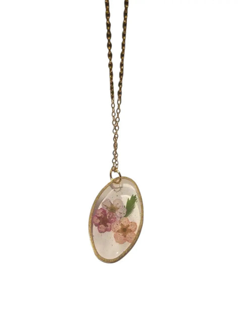 Handcrafted Oval Pressed Flower Pendant Necklace – Real Botanical Resin Jewelry | Made in USA – Michelle Marie Boutique Michelle Marie Boutique  Pendant Necklace