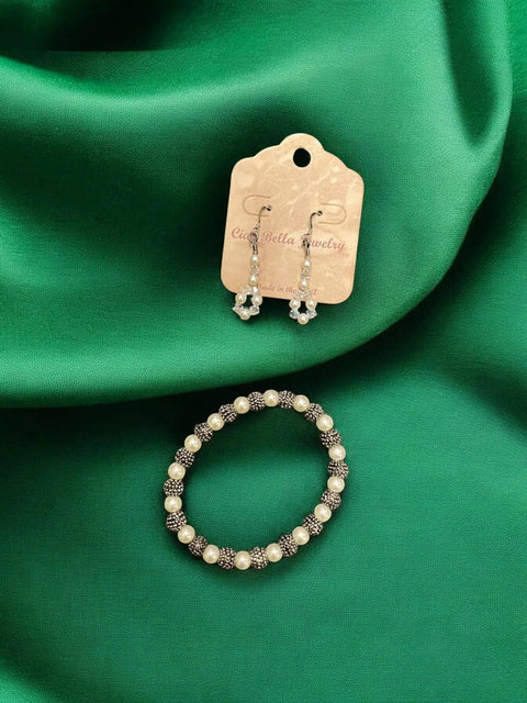Handcrafted Pearl Beaded Bracelet And Crystal Teardrop Earrings Set – Elegant Jewelry Gift | Made In USA Michelle Marie Boutique  Jewelry Set