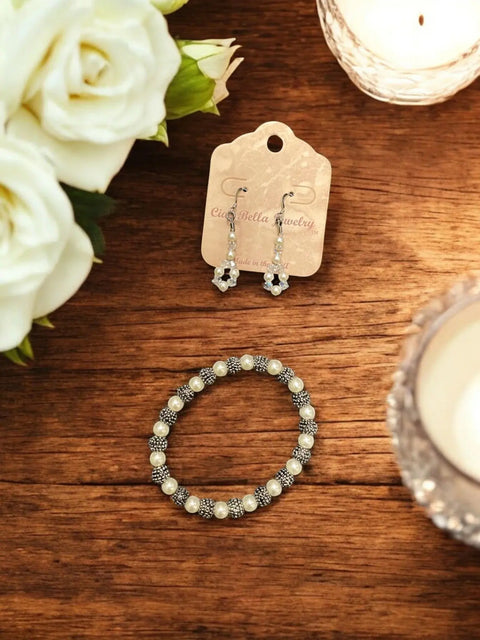 Handcrafted Pearl Beaded Bracelet And Crystal Teardrop Earrings Set – Elegant Jewelry Gift | Made In USA Michelle Marie Boutique  Jewelry Set