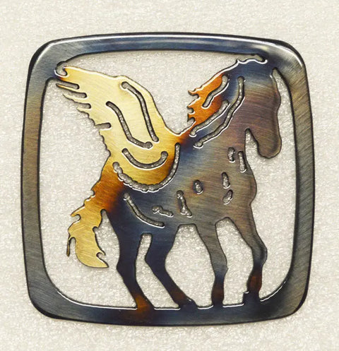 Handcrafted Pegasus Metal Coaster – Unique Heat-Treated Finish | Rustic Tabletop Decor Made in USA Knights Home Decor  item