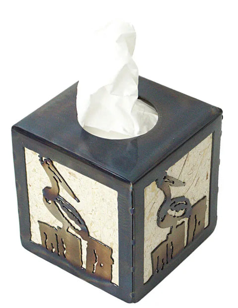 Handcrafted Pelican Tissue Box Cover – Rustic Metal Art Decor | Made in USA Home Accessory Knights Home Decor  item