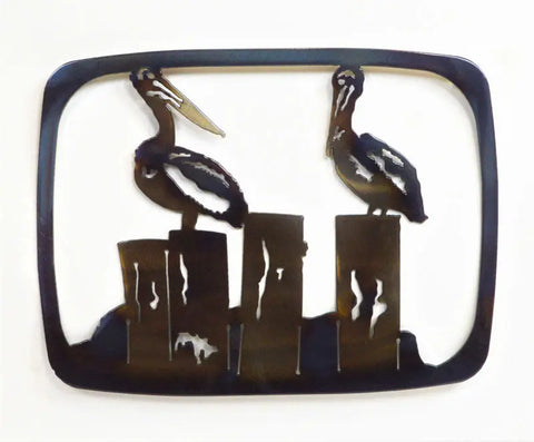 Handcrafted Pelican and Two Birds Metal Casserole Dish Holder – Rustic Kitchen Stand | Made in USA Knights Home Decor  item
