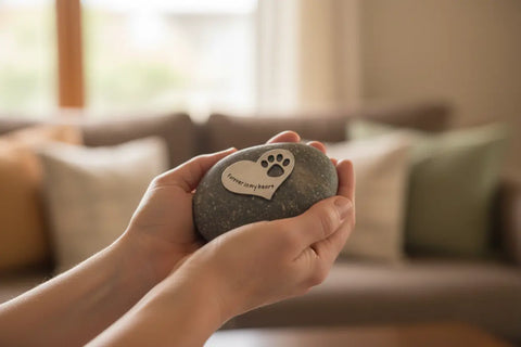 Handcrafted Pet Memorial Stone – Natural River Rock with Pewter Heart Paw Print | Made in USA Comfort Gift Whitney Howard Designs  Pet Memorial Gifts