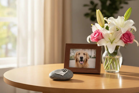 Handcrafted Pet Memorial Stone – Natural River Rock with Pewter Heart Paw Print | Made in USA Comfort Gift Whitney Howard Designs  Pet Memorial Gifts
