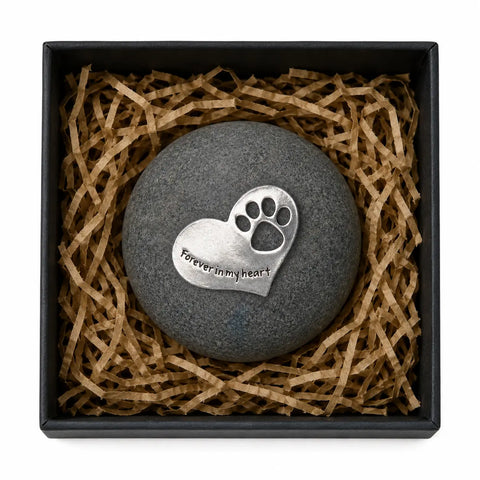 Handcrafted Pet Memorial Stone – Natural River Rock with Pewter Heart Paw Print | Made in USA Comfort Gift Whitney Howard Designs  Pet Memorial Gifts