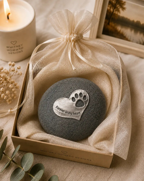 Handcrafted Pet Memorial Stone – Natural River Rock with Pewter Heart Paw Print | Made in USA Comfort Gift Whitney Howard Designs  Pet Memorial Gifts