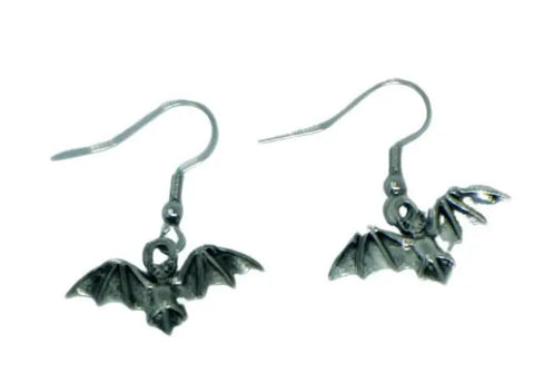 Handcrafted Pewter Bat Dangle Earrings with Black Gemstone Bead – Lightweight Drop Jewelry | Made in USA Michelle Marie Boutique  Earrings