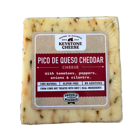 Handcrafted Pico De Queso Cheddar Cheese 7-10oz Block – Fresh Tomato Salsa Blend | Made in USA Keystone Cheese  Cheese