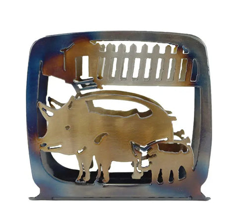 Handcrafted Pig and Piglett Napkin Holder – Rustic Metal Kitchen Decor | Made in USA Table Accessory Knights Home Decor  item