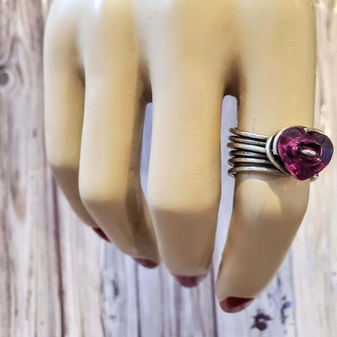 Handcrafted Pink Crystal Heart Wire Wrapped Multi-Band Sterling Silver Ring – Made in USA Alexa Martha Designs  Ring