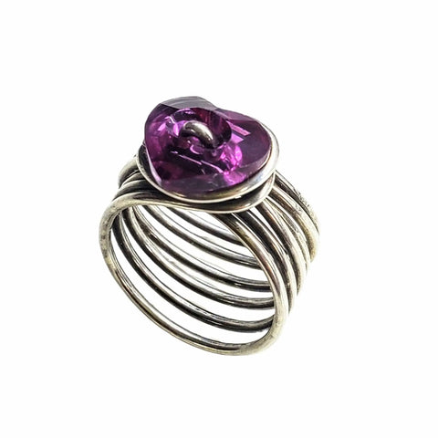 Handcrafted Pink Crystal Heart Wire Wrapped Multi-Band Sterling Silver Ring – Made in USA Alexa Martha Designs  Ring