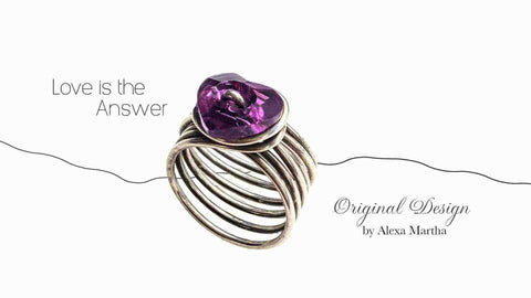 Handcrafted Pink Crystal Heart Wire Wrapped Multi-Band Sterling Silver Ring – Made in USA Alexa Martha Designs  Ring