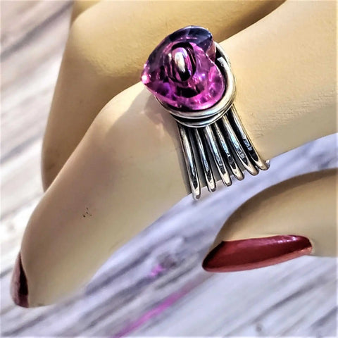 Handcrafted Pink Crystal Heart Wire Wrapped Multi-Band Sterling Silver Ring – Made in USA Alexa Martha Designs  Ring
