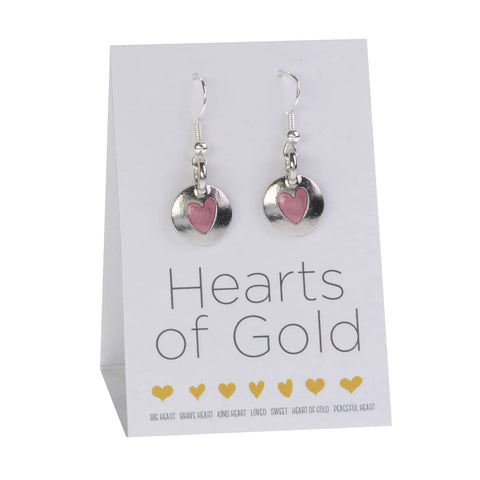 Handcrafted Pink Heart Dangle Earrings – Silver Tone Disk Design | Made in USA Artisan Jewelry Gift Whitney Howard Designs  Earrings